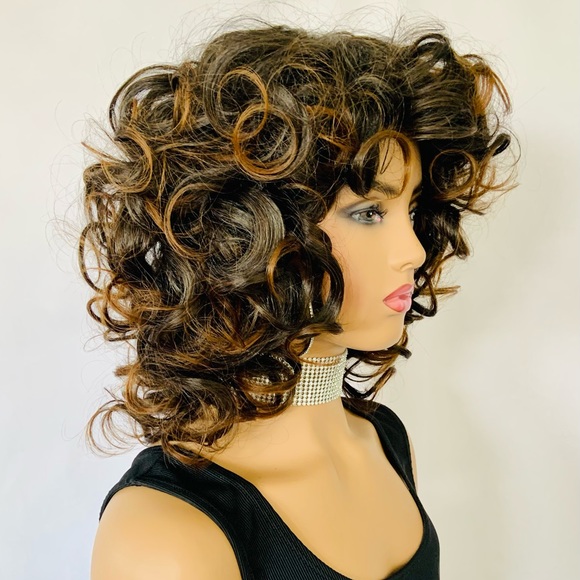 Curly Black & Auburn “Put On & Go” Premium Fiber Wig for Daily Wear or Events - Picture 3 of 5